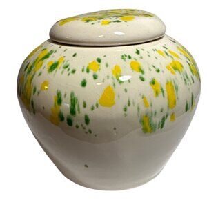 Fossil Craft Ceramic Jar with Lid Yellow Splatter 3" Tall Canada